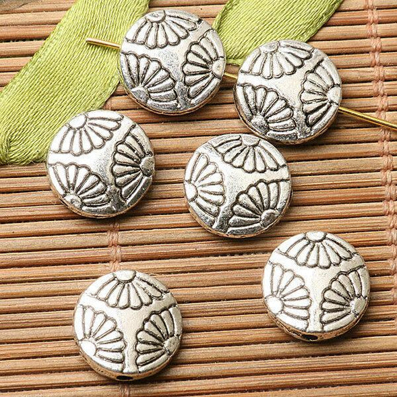 30pcs dark silver color 2sided round shaped flowers patterns spacer bead  EF2751