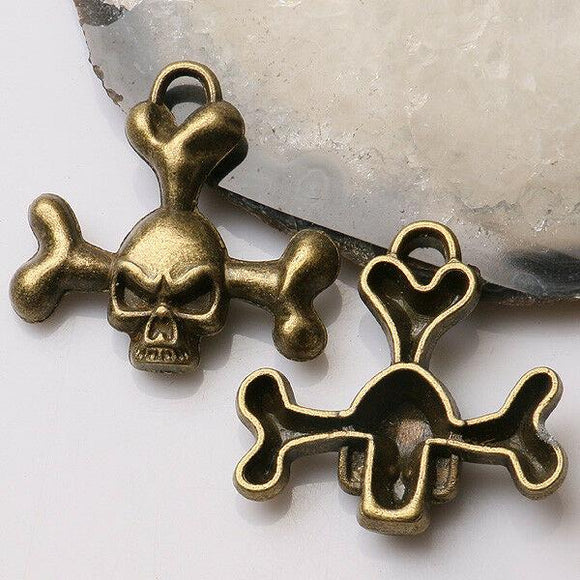 2pcs antiqued bronze color skull head bone  design  charms  EF3421