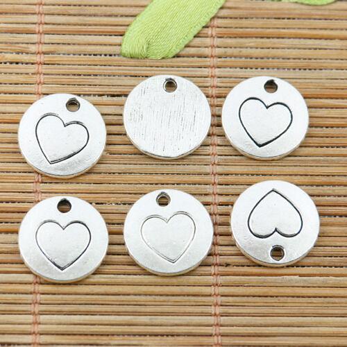 20pcs tibetan silver color round heart pattern charms EF2375