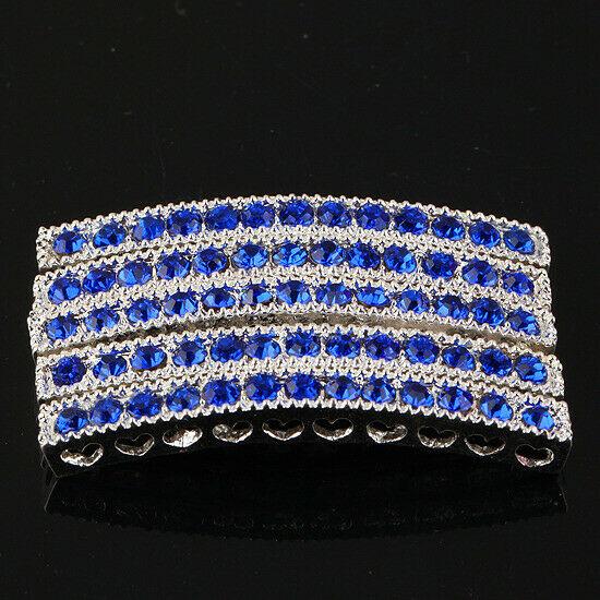 Royalblue Rhinestone Curved alloy Bar Connector 40x4mm shinny silver 4pcs ME1140