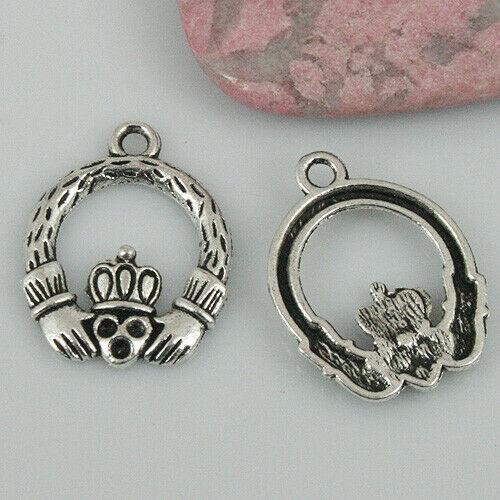 12pcs tibetan silver color hands holding crown design charms EF0399