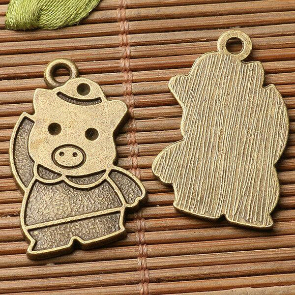 7pcs antiqued bronze color cute cartoon pig  design  charms  EF3328