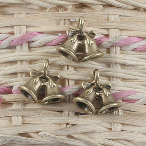 10pcs antiqued bronze double bells pendant charm G875