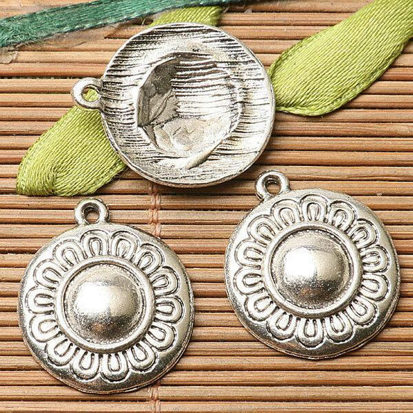 20pcs dark silver color round shaped flower pattern design charms  EF2768