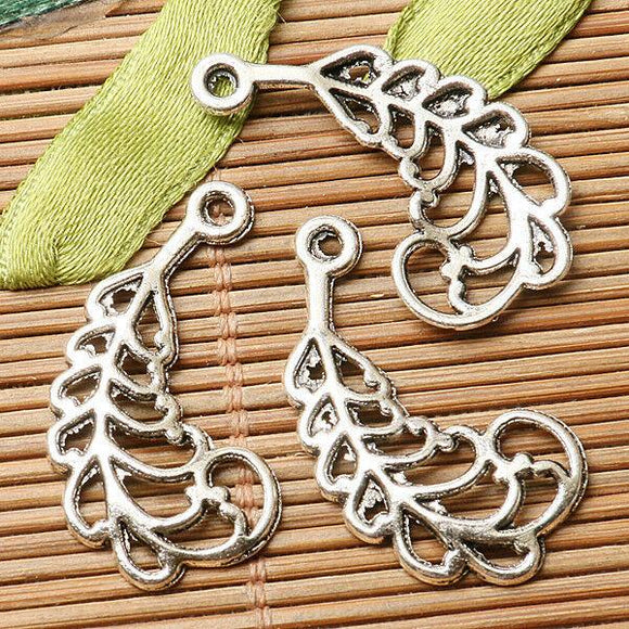 62pcs dark silver color hollow leaf branch design charms  EF2846