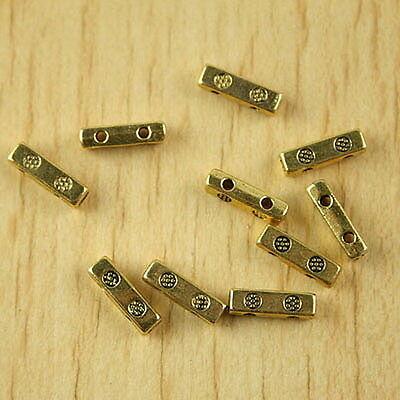 50pcs dark gold-tone crafted cuboid 2holes spacer beads h2047