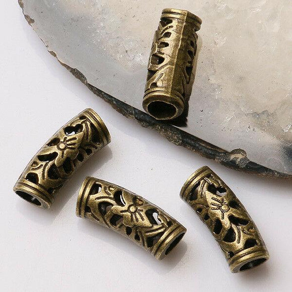 9pcs antiqued bronze color 19mm long 2sided floral tube bead  EF3477