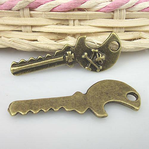 6pcs antiqued bronze pattern key pendant charm G524
