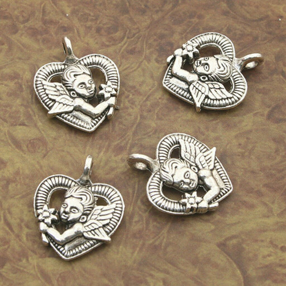 10pcs Tibetan Silver angel in heart  charm pendants X0040