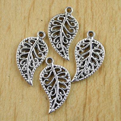 50pcs Tibetan silver pave leaf charms 1 H0157