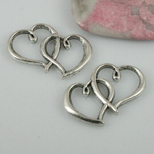 6pcs tibetan silver color linked heart charms EF0459