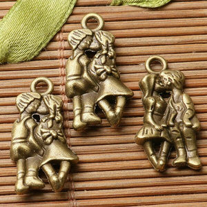 12pcs antiqued bronze tone 2sided kissing lover design charms EF0816