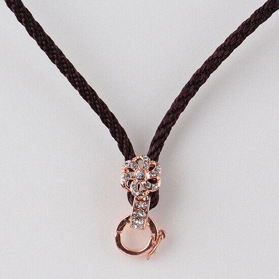 Brown Color Necklace Cord Flower Rhinestones Bail Link Clasp Rosegold  1pc CL21