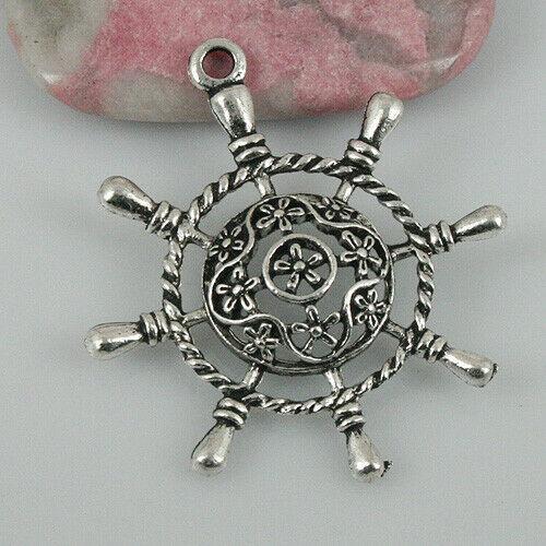 6pcs tibetan silver color floral SHIP'S WHEEL pendant EF0494