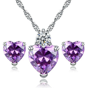 Fashion Jewelry set crystal Heart Shaped pendant +Stud Earring