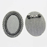 Lote de 2 cabujón ovalado de color plata tibetana de 25 x 35/25 x 18 mm, 30 x 40 mm y 13 x 18 mm, con diseño de broche.
