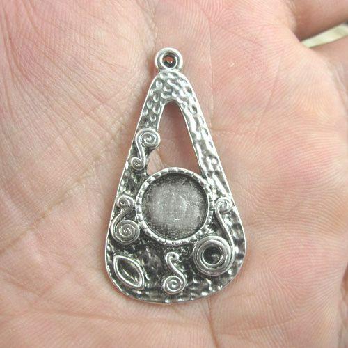 6pcs antiqued silver drop cabochon settings G383