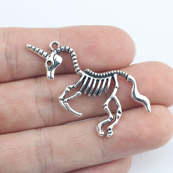 4Pcs 24*49mm Antique Silver Plated Unicorn Wicca Charms Hollow Necklace Bracelet Alloy Pendant For DIY Jewelry Handcraft