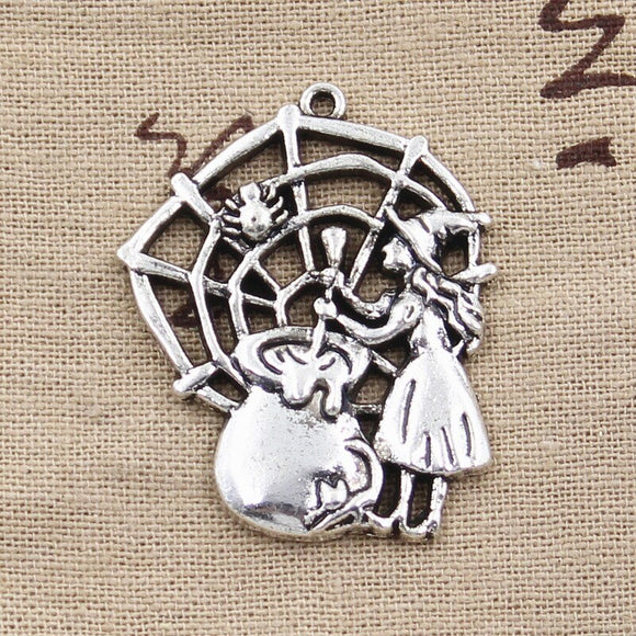 4pcs Charms Witch Refining Drugs Spider 38x30mm Antique Silver Color Pendants Making DIY Handmade Tibetan Silver Color Jewelry