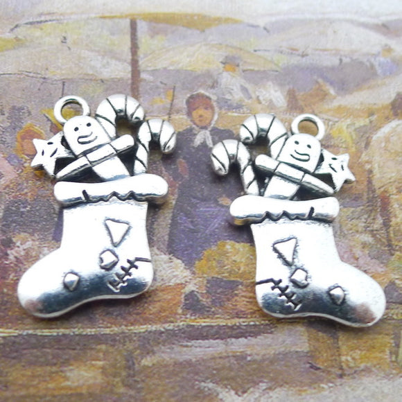5 Pieces 28*18mm Mixed Alloy Antique Silver Color Christmas Stocking Charms Bracelet Pendant Accessory For DIY Jewelry Making