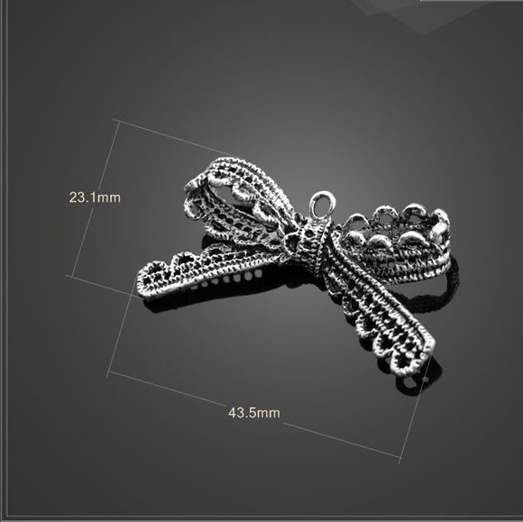 5  Pieces 43.5mm*23.1mm Antique Silver Plated Cute Butterfly Bow Bowknot Charms For Jewelry Making