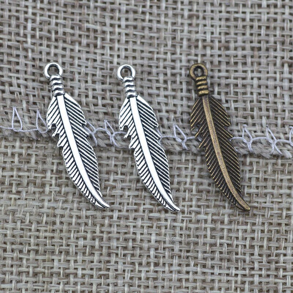 50 Pieces/Lot 7mm*27mm Antique Silver plated Or Antique Bronze Small Feather Charms Fit For Diy Jewelry Making