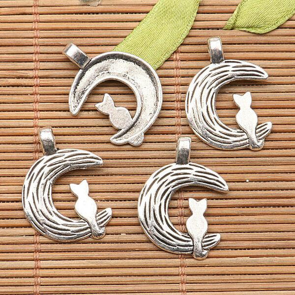 16Pcs  tibetan silver tone night owl moon   design charms H1311