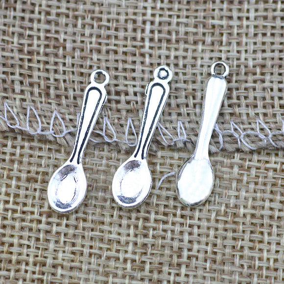 50Pcs/lot 6x23mm Antique Silver Color Kitchen Tool Spoon Charms Keychain DIY for Jewelry Making