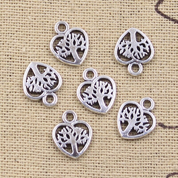 50pcs Charms Heart Tree 12x10mm Antique Silver Color Pendants DIY Crafts Making Findings Handmade Tibetan Jewelry h0552