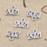 50pcs Charms Letter 2023 2022 Year 13x9mm Antique Silver Color Pendants DIY Making Findings Handmade Tibetan Jewelry