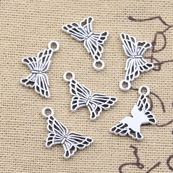 50pcs Charms Lovely Butterfly 10x15mm Antique Silver Color Pendants DIY Crafts Making Findings Handmade Tibetan Jewelry