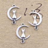 50pcs Charms Moon Cat 21x14mm Antique Silver Color Pendants DIY Crafts Making Findings Handmade Tibetan Jewelry