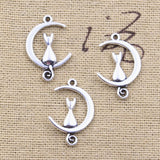 50pcs Charms Moon Cat 21x14mm Antique Silver Color Pendants DIY Crafts Making Findings Handmade Tibetan Jewelry