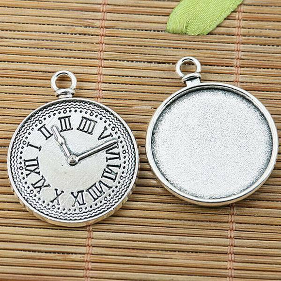 tibetan silver color round clock cabochon settings INNER SIZE 25mm  EF2537 4pcs