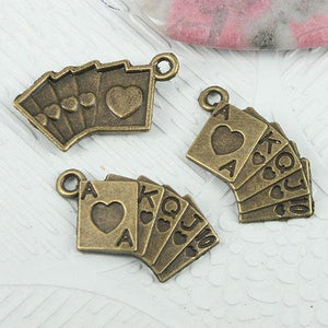 50pcs antiqued bronze color poker straight flush design charms EF0823