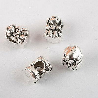 10pcs dark silver-tone girl doll design loose bead fit bracelet 1824