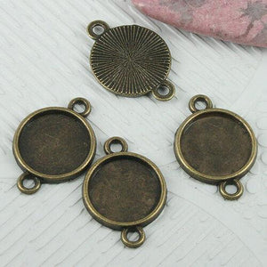 20pcs antiqued bronze color round 12mm cabochon settings connector EF0690