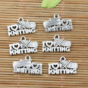 16pcs tibetan silver tone I LOVE KNITTING charms EF2236