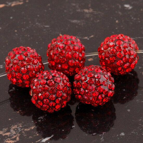 Round 10mm RED Rhinestones Alloy Spacer Bead RED color 4pc GGE306