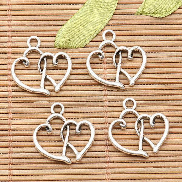 16Pcs  tibetan silver tone hearts- linked  design charms H1254