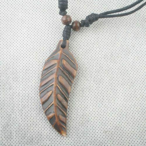 1pc leaf design Imitate with wooden beads Pendant Necklace C834