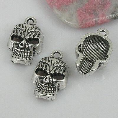 6pcs tibetan silver color skull head charms EF0490