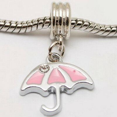 5pcs pink enamel zircon umbrella dangle charms PQ673