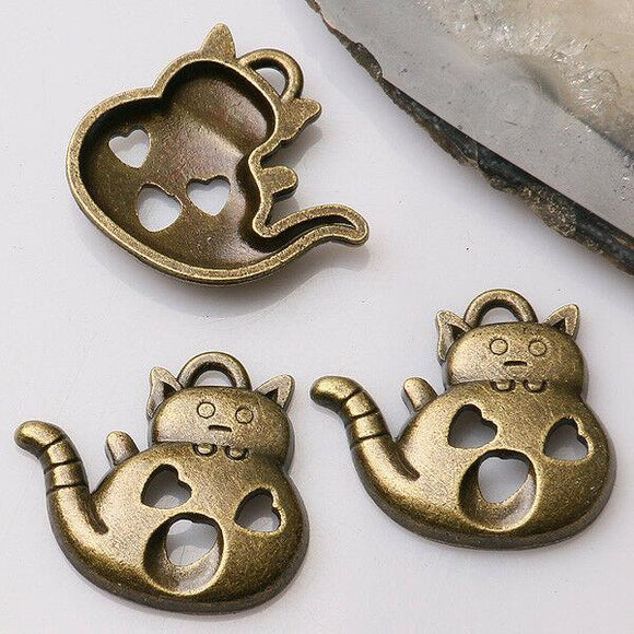 8pcs antiqued bronze color cute cat design charms  EF3398