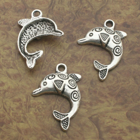 6pcs Tibetan Silve dolphin charm pendants X0212