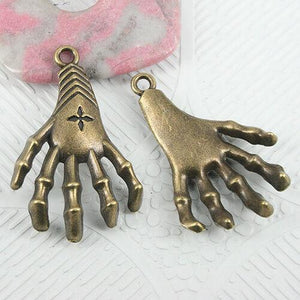 10pcs antiqued bronze color hand skeleton pendant EF0834