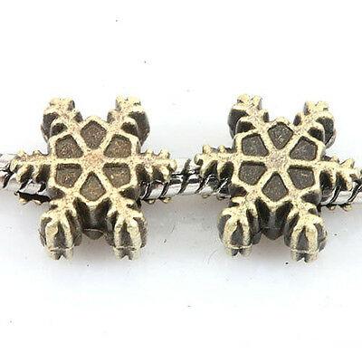 8pcs antiqued bronze 2-sided snowflake beads fit bracelet EF0172