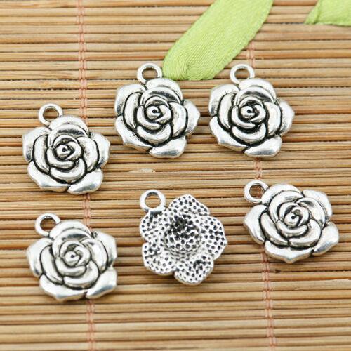 30pcs tibetan silver color rose flower design charms EF2240