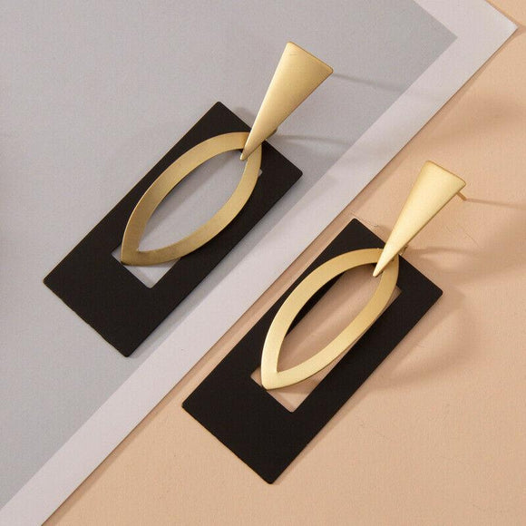 Fashion Jewelry Stud Earring geometric rectangle Hollow out Two Color Earring