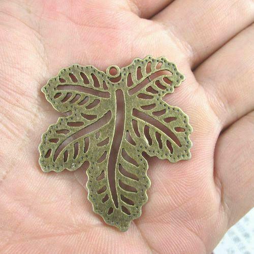 6pcs antiqued bronze hollow leaf charms/pendants G394